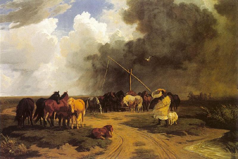 Lotz, Karoly Stud in a Thunderstorm Germany oil painting art
